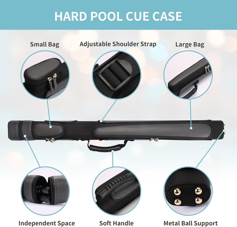 Yautja Pool Cue Case, Hard Pool Stick Case 1x1, Holds 1 Complete of 2-Piece Cue, with 2 Zipper Pockets, Soft Shoulder Strap Handle, Waterproof PU Billiard Stick Bag, Billiards Pool Accessories for Man Women - Image 3
